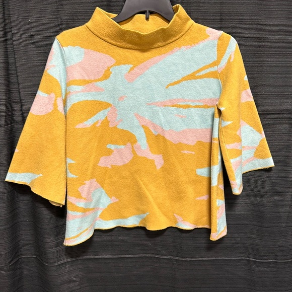 Fate brand crop sweater top M rayon/polyester/nylon / yellow/blue/ pink in color - Picture 1 of 7